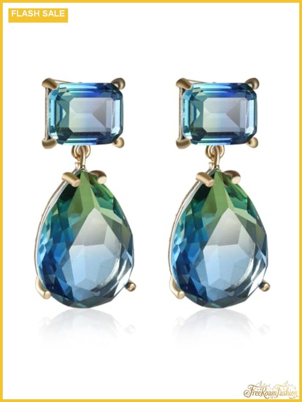 Kokoma Crystal CZ Teardrop Dangle Stud Earrings Copper Push Back Women